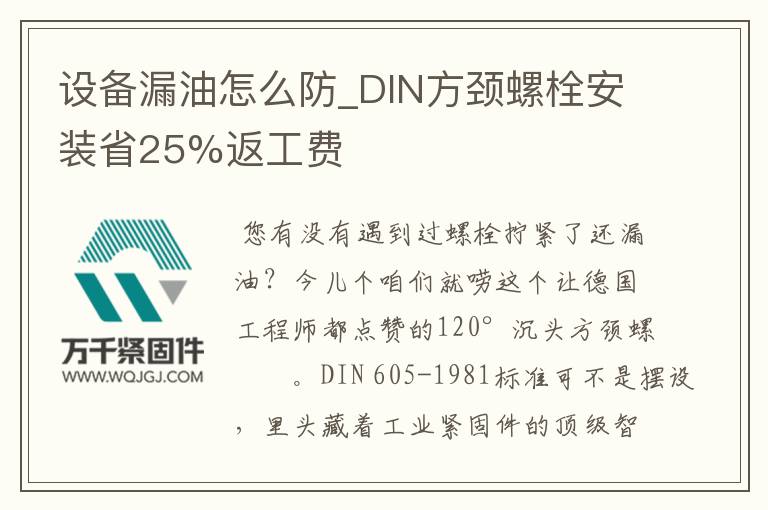 設備漏油怎么防_DIN方頸螺栓安裝省25%返工費