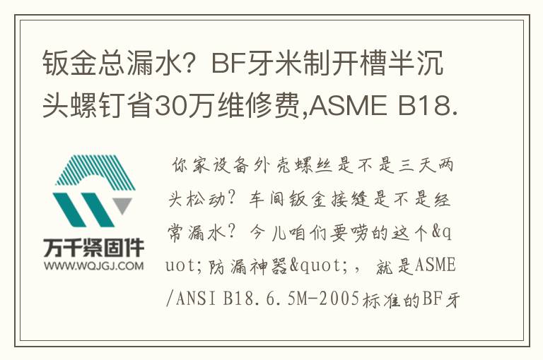 鈑金總漏水？BF牙米制開槽半沉頭螺釘省30萬維修費,ASME B18.6.5M-2005標準解析,自攻螺釘選購指南