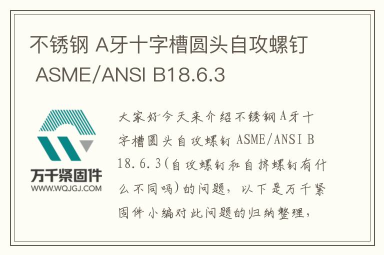 不銹鋼 A牙十字槽圓頭自攻螺釘 ASME/ANSI B18.6.3