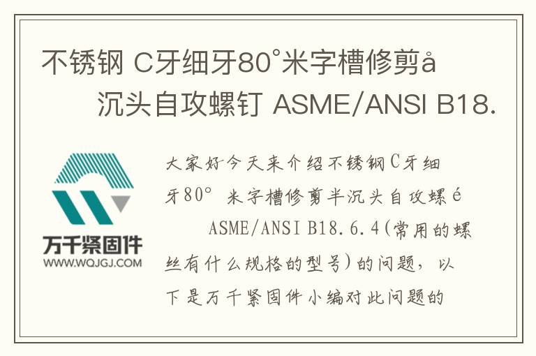 不銹鋼 C牙細牙80°米字槽修剪半沉頭自攻螺釘 ASME/ANSI B18.6.4